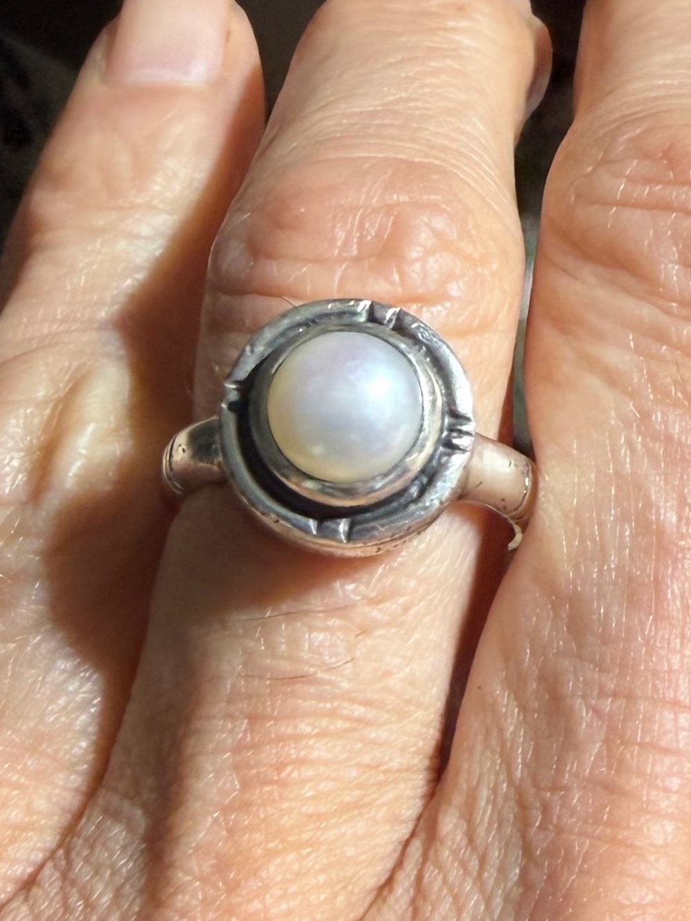 Vintage Janice Girardi JGD 925 Sterling Silver Pearl Cabochon Ring Size 8.75